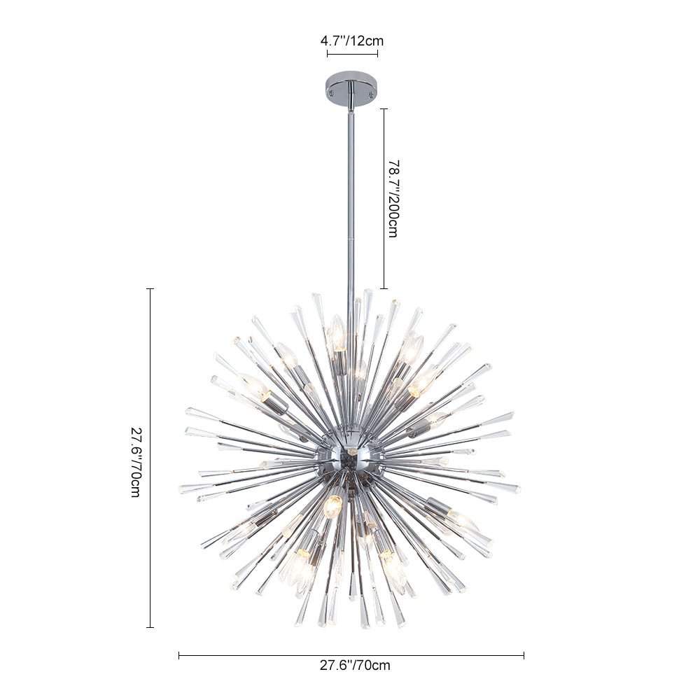 Crystal Starburst Chandelier, Brass Finish, 16 Light Radiating Arms, Faceted Crystal Detail, Dining Room & Living Room