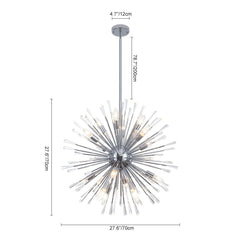 Crystal Starburst Chandelier, Brass Finish, 16 Light Radiating Arms, Faceted Crystal Detail, Dining Room & Living Room