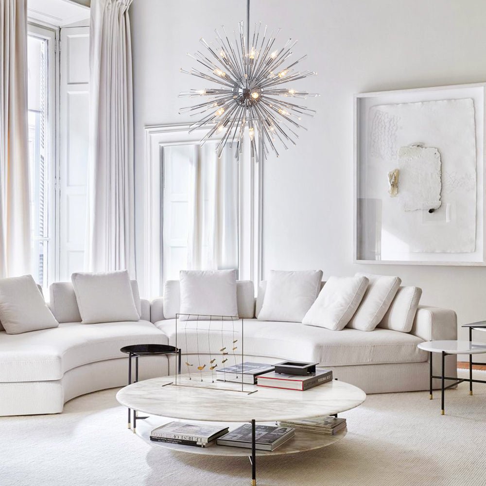 Crystal Starburst Chandelier, Brass Finish, 16 Light Radiating Arms, Faceted Crystal Detail, Dining Room & Living Room