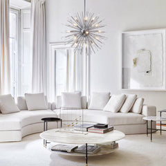 Crystal Starburst Chandelier, Brass Finish, 16 Light Radiating Arms, Faceted Crystal Detail, Dining Room & Living Room