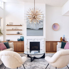 Crystal Starburst Chandelier, Brass Finish, 16 Light Radiating Arms, Faceted Crystal Detail, Dining Room & Living Room