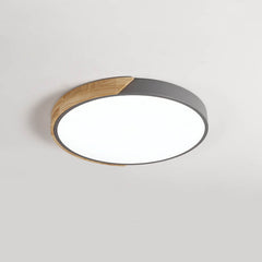 Dimmable Metal and Wood Circle Flush Mount Ceiling Light