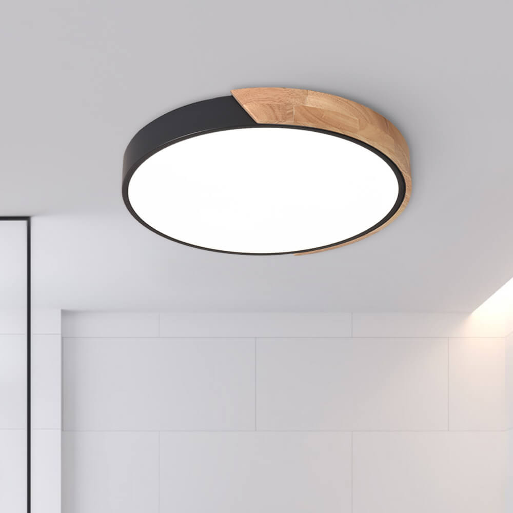 Dimmable Metal and Wood Circle Flush Mount Ceiling Light