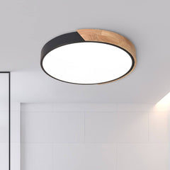Dimmable Metal and Wood Circle Flush Mount Ceiling Light