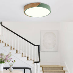 Dimmable Metal and Wood Circle Flush Mount Ceiling Light