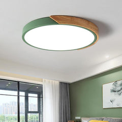 Dimmable Metal and Wood Circle Flush Mount Ceiling Light