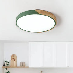 Dimmable Metal and Wood Circle Flush Mount Ceiling Light
