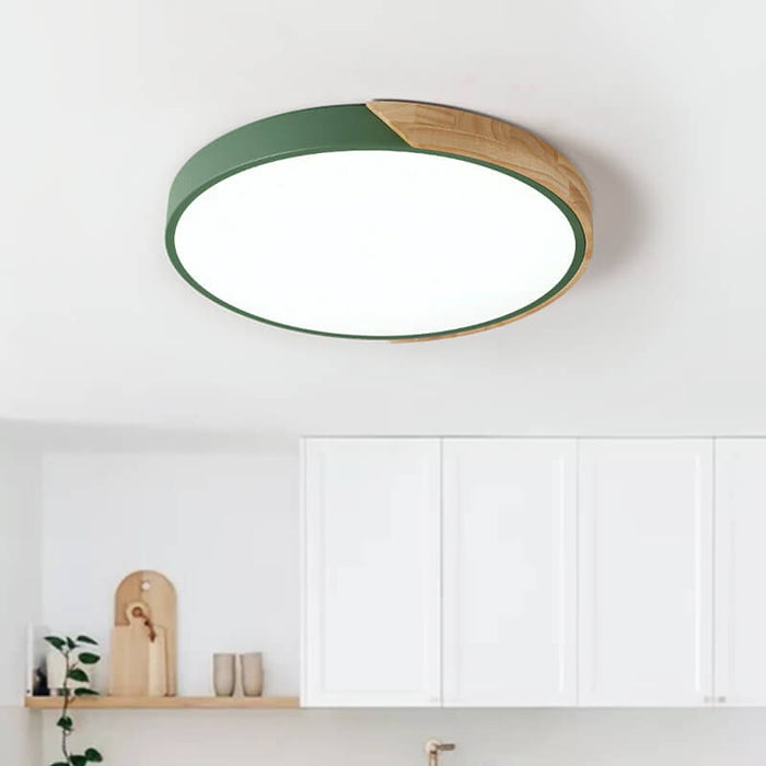 Dimmable Metal and Wood Circle Flush Mount Ceiling Light