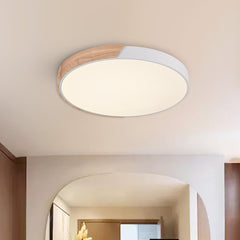 Dimmable Metal and Wood Circle Flush Mount Ceiling Light