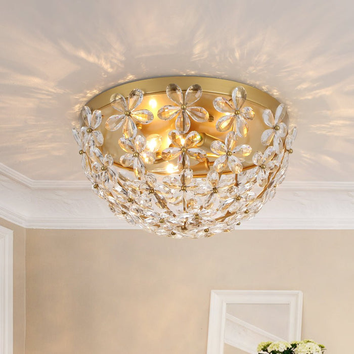 Floral Crystal Flush Mount with Bowl Shape