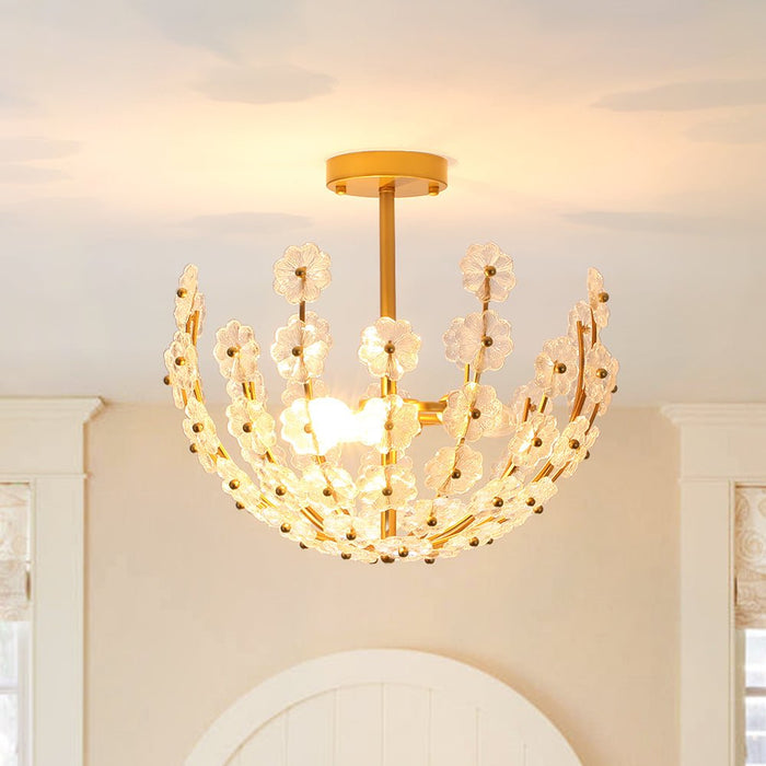 Floral Glass Flower Semi Flush Mount