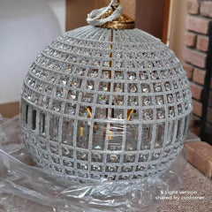 Faceted Crystal Sphere Chandelier, 3 Light Antique Brass Chain, Ornate Ceiling Rose, Set of 2, Hallway & Living Room