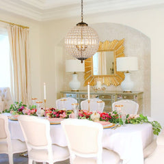 Faceted Crystal Sphere Chandelier, 3 Light Antique Brass Chain, Ornate Ceiling Rose, Set of 2, Hallway & Living Room