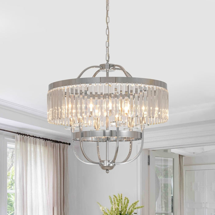 Geometric Lantern Crystal Chandelier with Adjustable Height