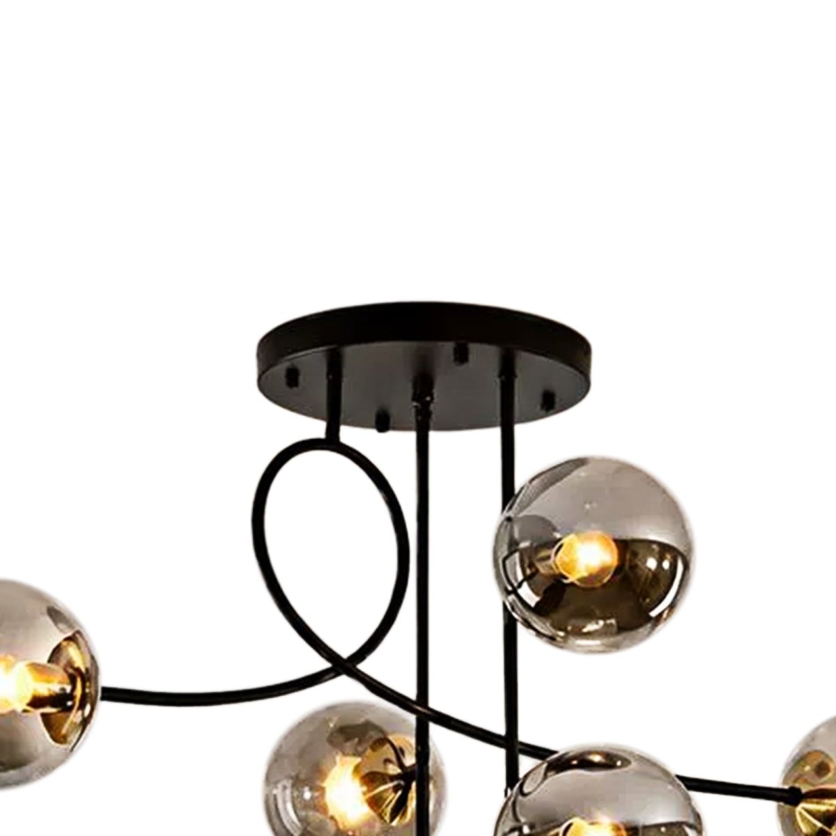 Smoked Glass Sphere Branch Chandelier, Brass Frame, 6-Light Layout, Set of 2, Bulbs Not Included, Dining Room & Living Room