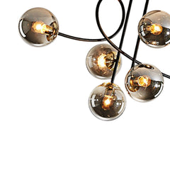 Smoked Glass Sphere Branch Chandelier, Brass Frame, 6-Light Layout, Set of 2, Bulbs Not Included, Dining Room & Living Room