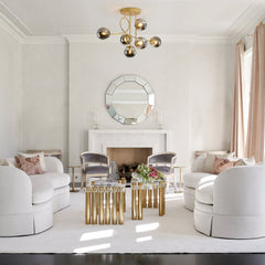 Smoked Glass Sphere Branch Chandelier, Brass Frame, 6-Light Layout, Set of 2, Bulbs Not Included, Dining Room & Living Room