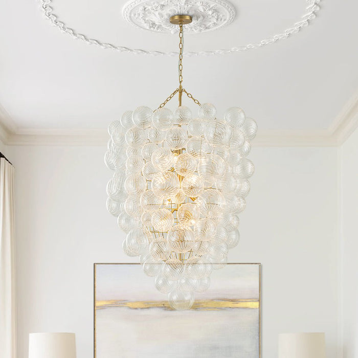 Glam Luxury Large Cluster Grape Ribbed Glass Bubble Pendant Chandelier