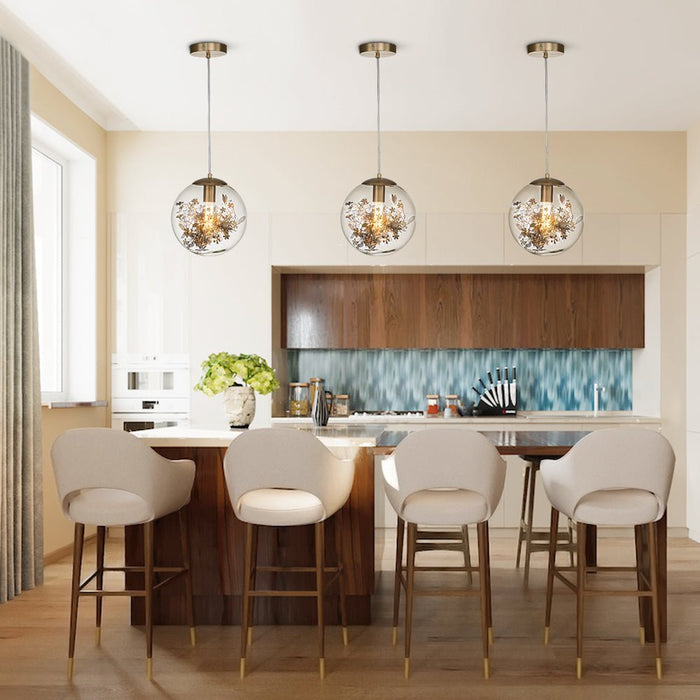 Glass Ball Pendant Lighting with Branching Leaves Design