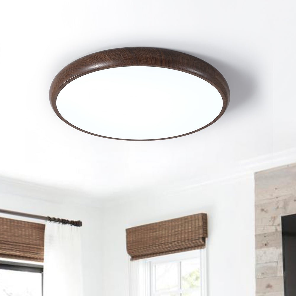 Glossy White Disc Flush Ceiling Light, Plain Finish, Matte Acrylic Diffuser Centre, Hallway, Living Room & Bedroom