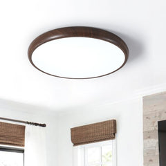 Glossy White Disc Flush Ceiling Light, Plain Finish, Matte Acrylic Diffuser Centre, Hallway, Living Room & Bedroom