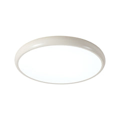 Glossy White Disc Flush Ceiling Light, Plain Finish, Matte Acrylic Diffuser Centre, Hallway, Living Room & Bedroom
