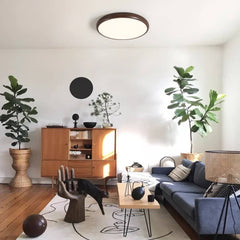 Glossy White Disc Flush Ceiling Light, Plain Finish, Matte Acrylic Diffuser Centre, Hallway, Living Room & Bedroom