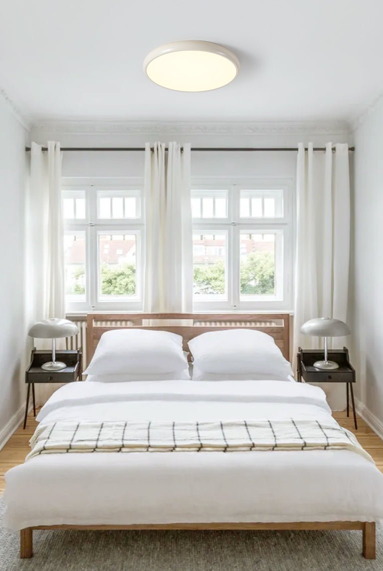 Glossy White Disc Flush Ceiling Light, Plain Finish, Matte Acrylic Diffuser Centre, Hallway, Living Room & Bedroom