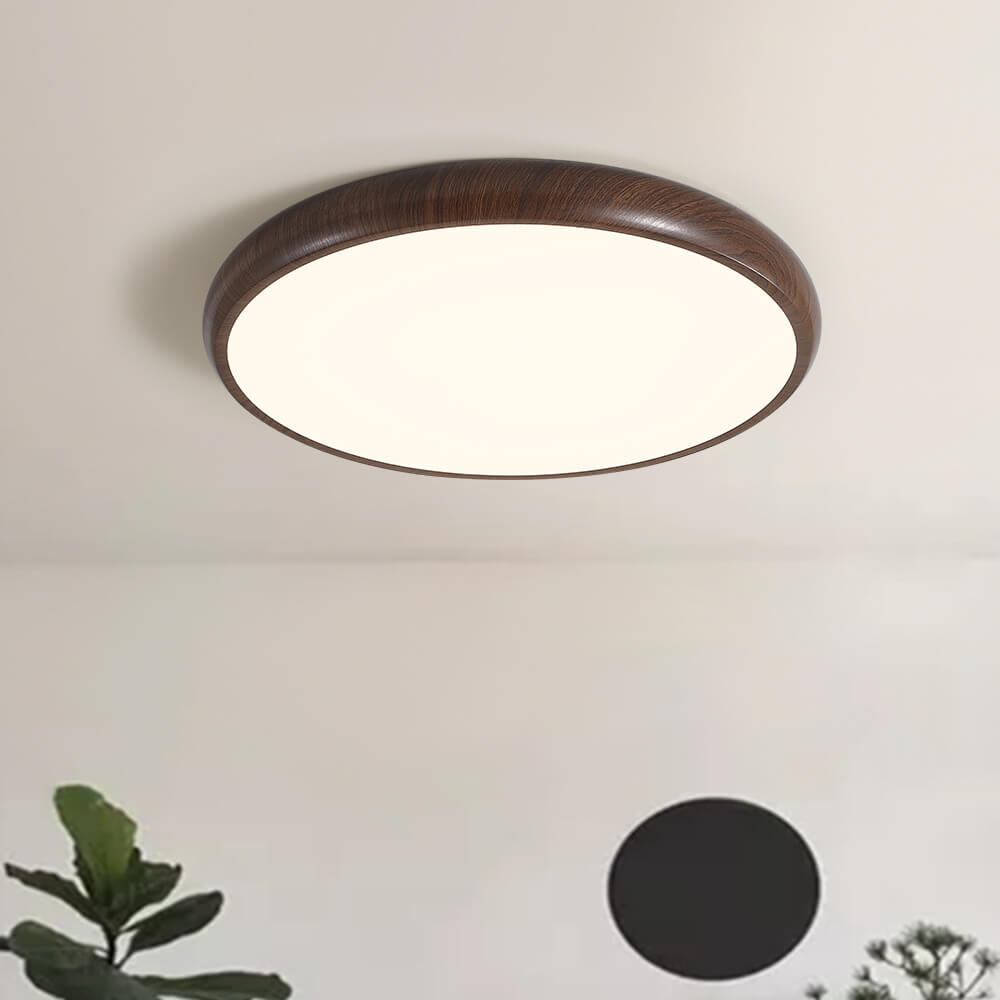 Glossy White Disc Flush Ceiling Light, Plain Finish, Matte Acrylic Diffuser Centre, Hallway, Living Room & Bedroom