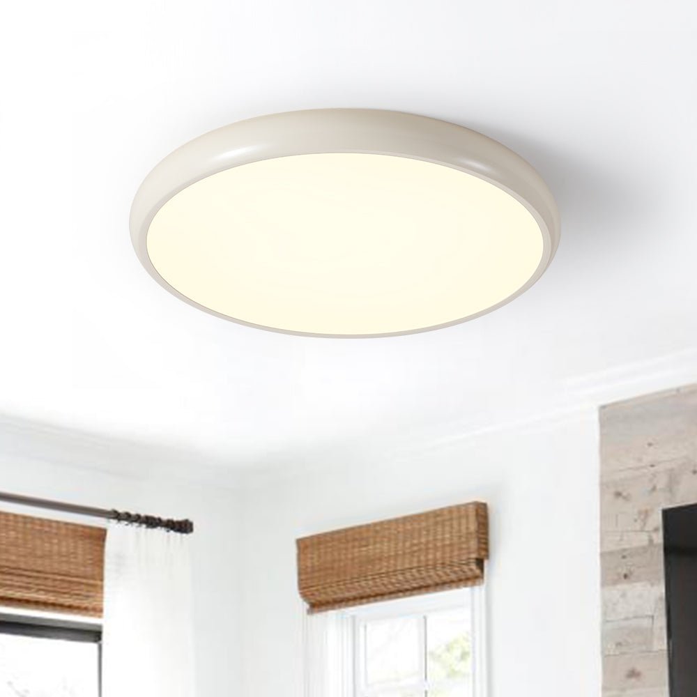 Glossy White Disc Flush Ceiling Light, Plain Finish, Matte Acrylic Diffuser Centre, Hallway, Living Room & Bedroom