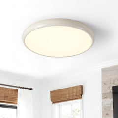 Glossy White Disc Flush Ceiling Light, Plain Finish, Matte Acrylic Diffuser Centre, Hallway, Living Room & Bedroom