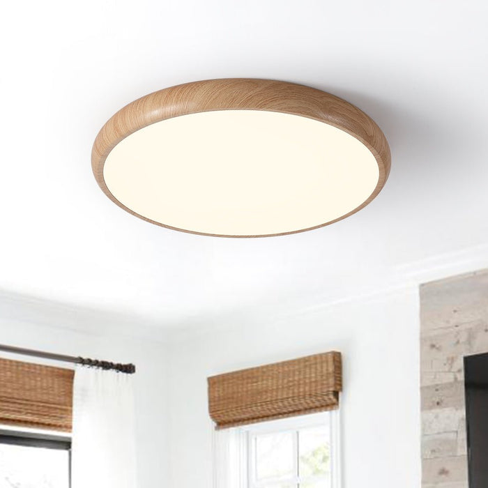 Glossy Wood LED Flush Mount