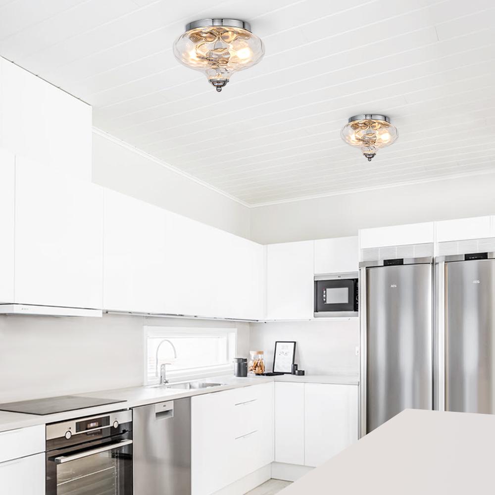Hammered Glass Bowl Ceiling Light in Chrome