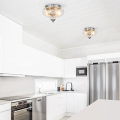 Hammered Glass Bowl Ceiling Light in Chrome