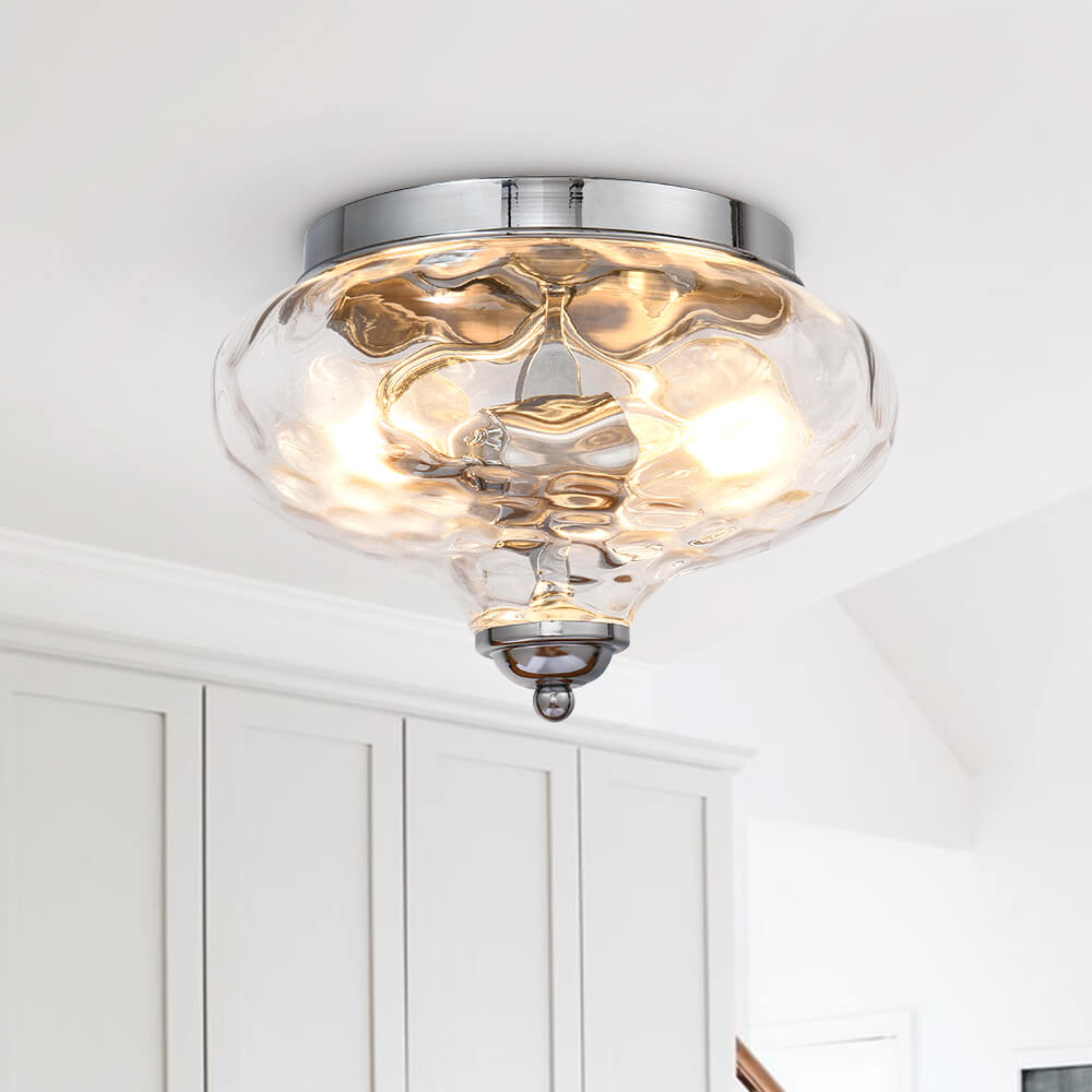Hammered Glass Bowl Ceiling Light in Chrome