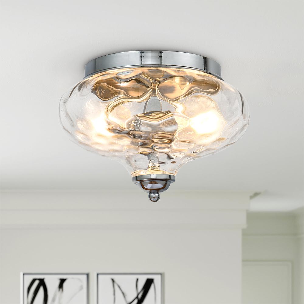 Hammered Glass Bowl Ceiling Light in Chrome