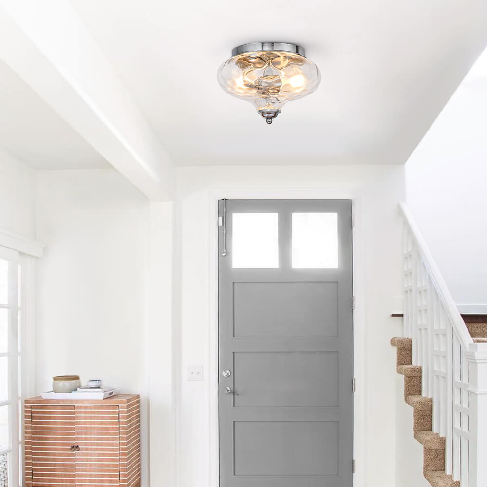 Hammered Glass Bowl Ceiling Light in Chrome