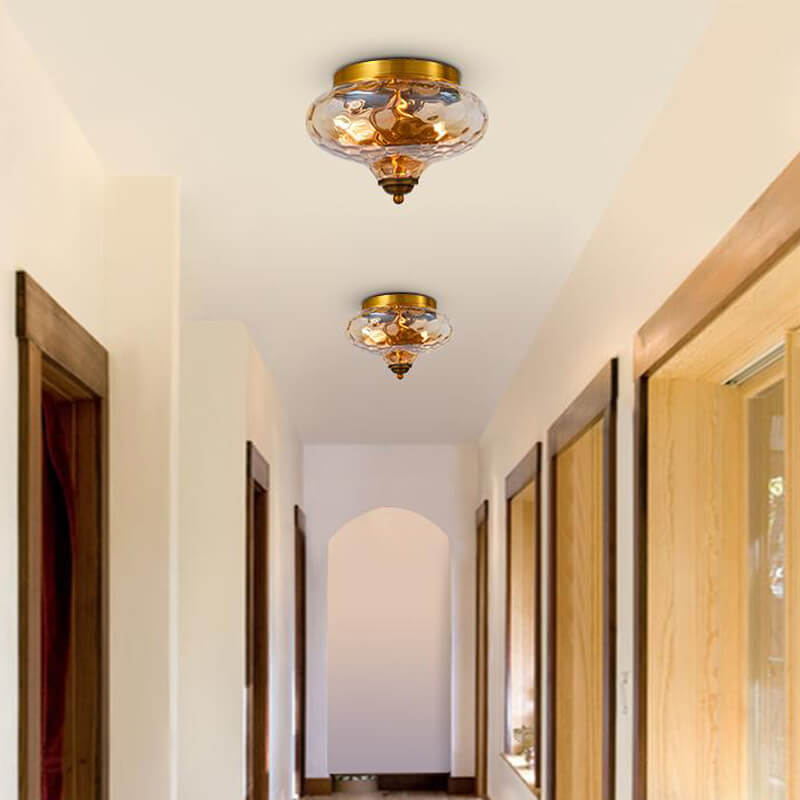 Hammered Glass Bowl Ceiling Light in Gold