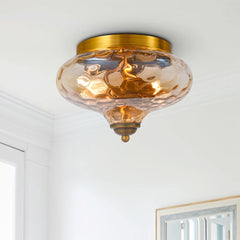 Hammered Glass Bowl Ceiling Light in Gold