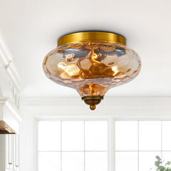 Hammered Glass Bowl Ceiling Light in Gold