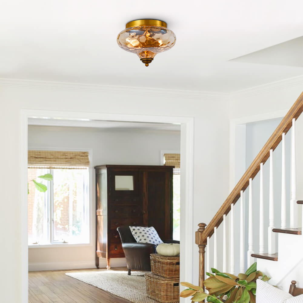 Hammered Glass Bowl Ceiling Light in Gold
