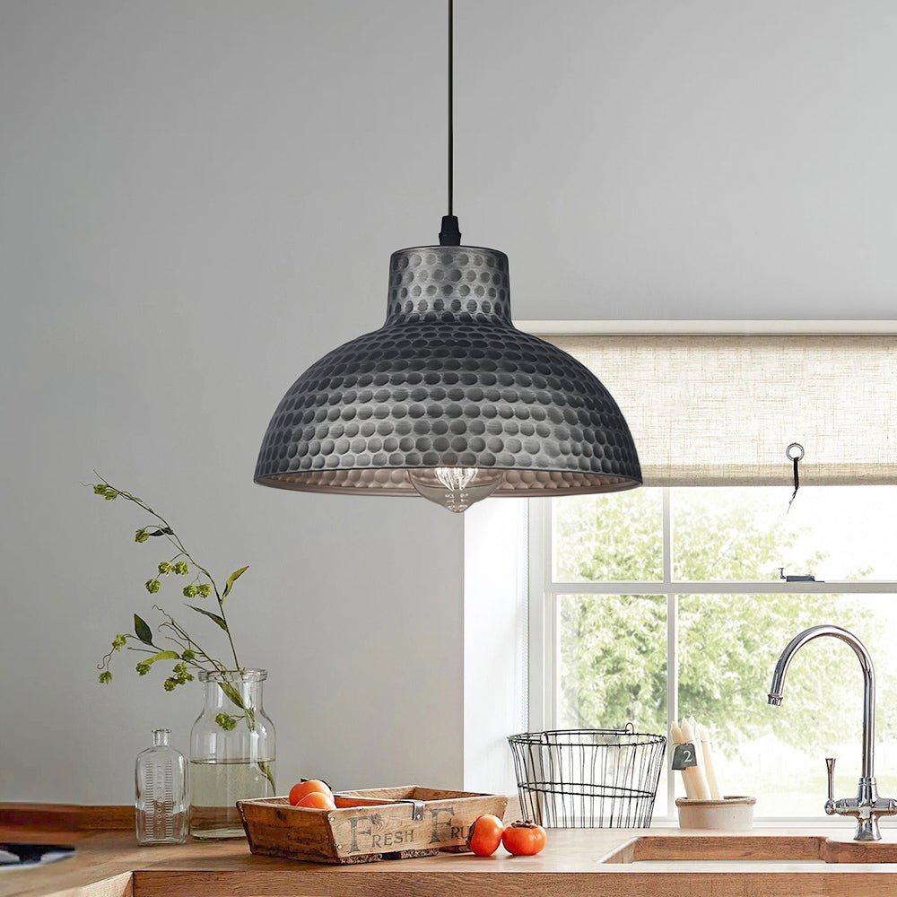 Handmade Textured Painted Industrial Dome Pendant Light
