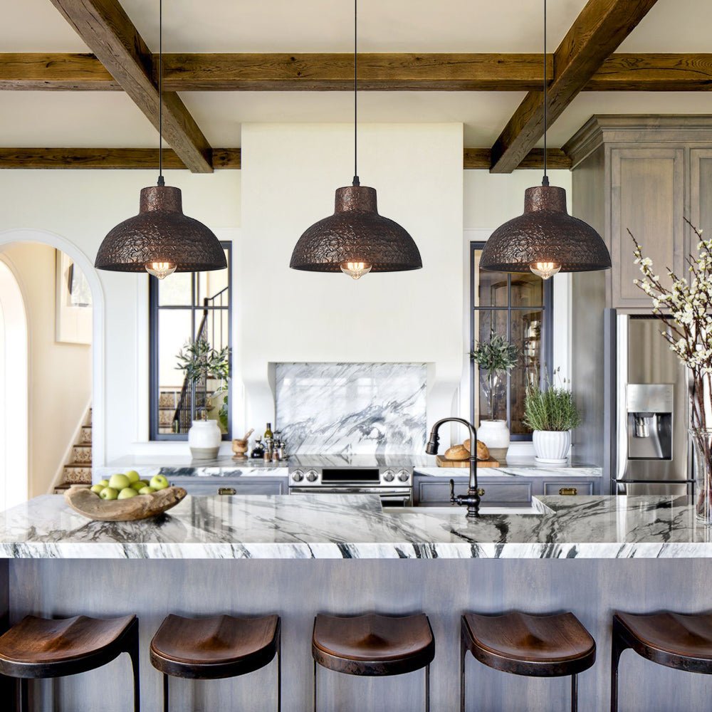 Handmade Textured Painted Industrial Dome Pendant Light