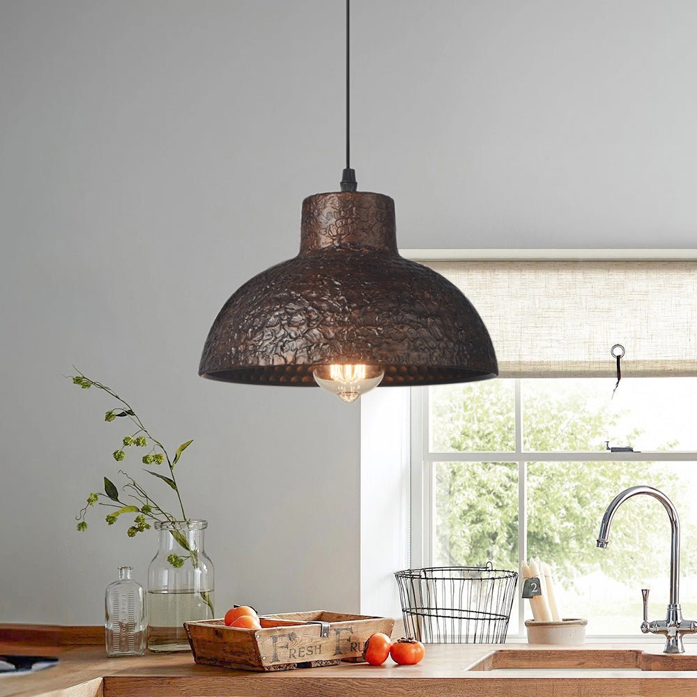 Handmade Textured Painted Industrial Dome Pendant Light
