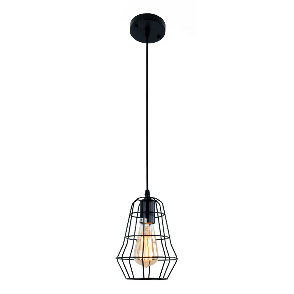 Industrial Vintage 1-Light Black Cage Single Pendant Light