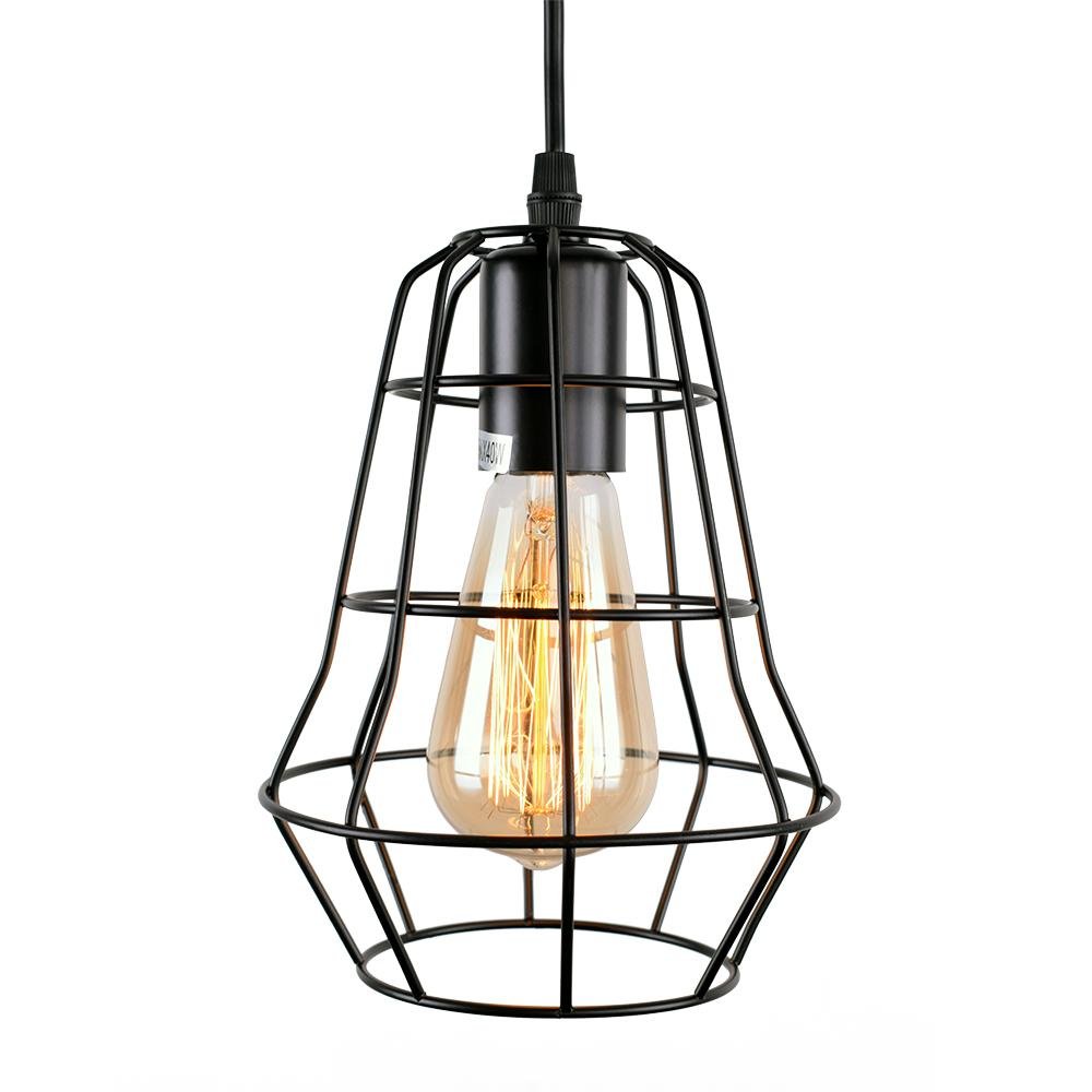 Industrial Vintage 1-Light Black Cage Single Pendant Light