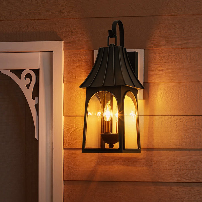 IP23 Matte Black Clear Glass Outdoor Wall Sconce