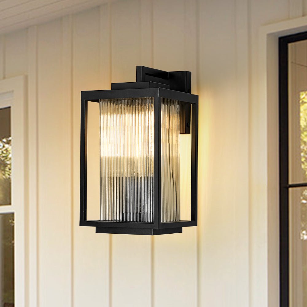 IP23 Striped Glass Lantern Outdoor Wall Sconce