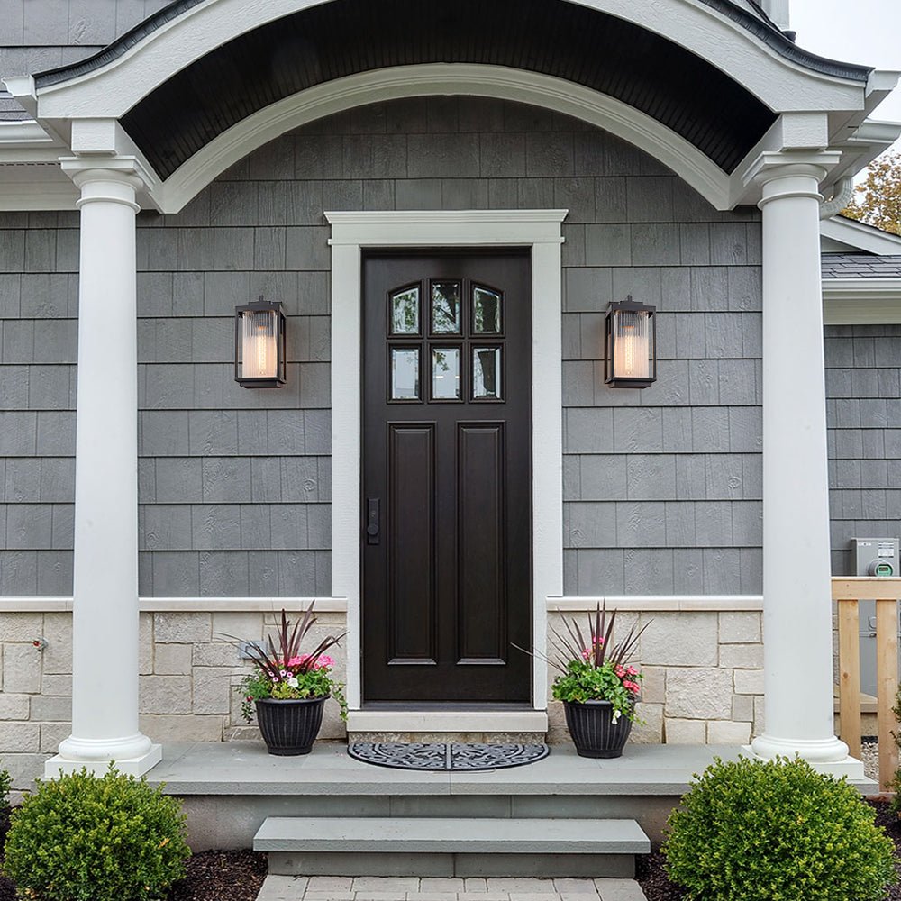 IP23 Striped Glass Lantern Outdoor Wall Sconce