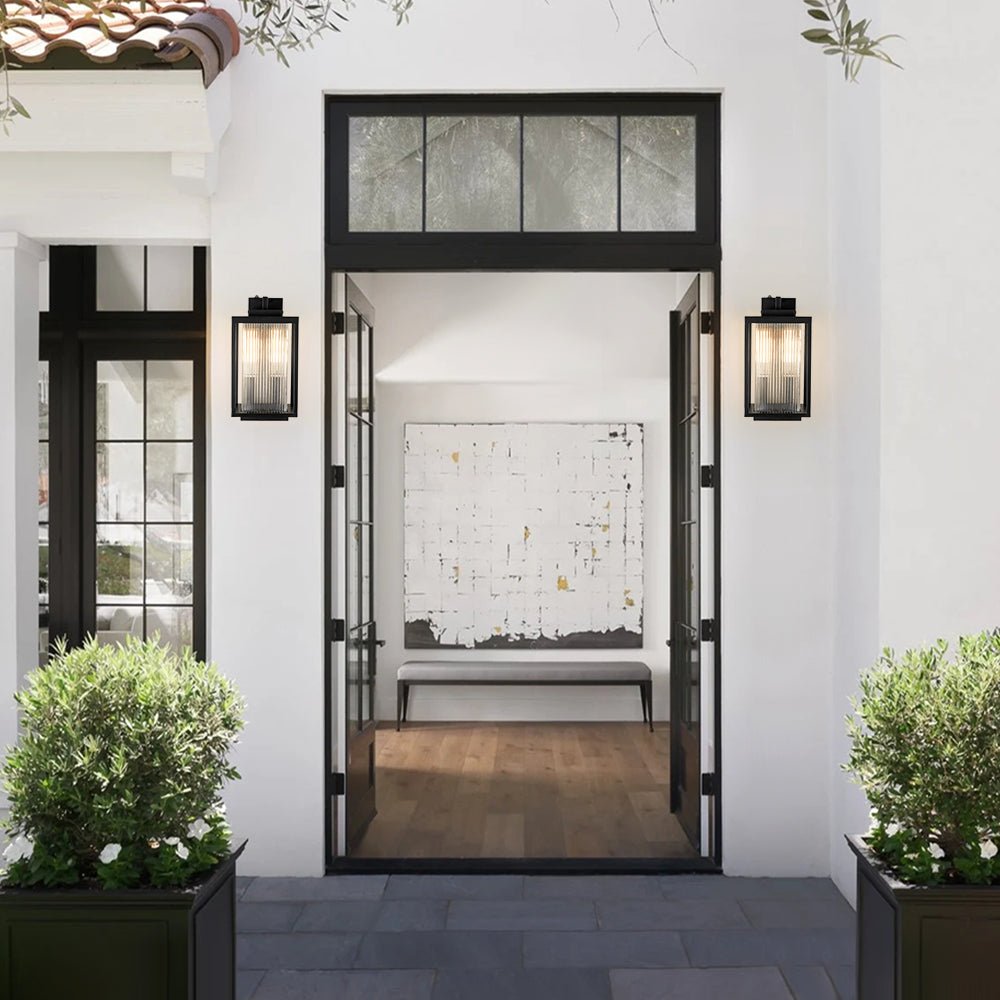 IP23 Striped Glass Lantern Outdoor Wall Sconce